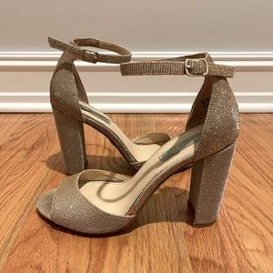Betsey Johnson Golden Glittery Ankle Strap Heels